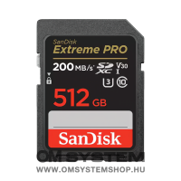 Sandisk SDXC 512 GB Extreme PRO (200MB/s olv. / 140MB/s ír. Seb.) UHS-I, Class 10, U3 (121598)