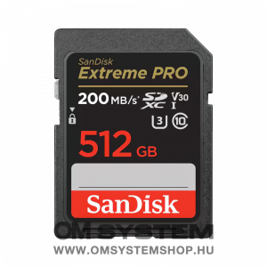 Sandisk SDXC 512 GB Extreme PRO (200MB/s olv. / 140MB/s ír. Seb.) UHS-I, Class 10, U3 (121598)